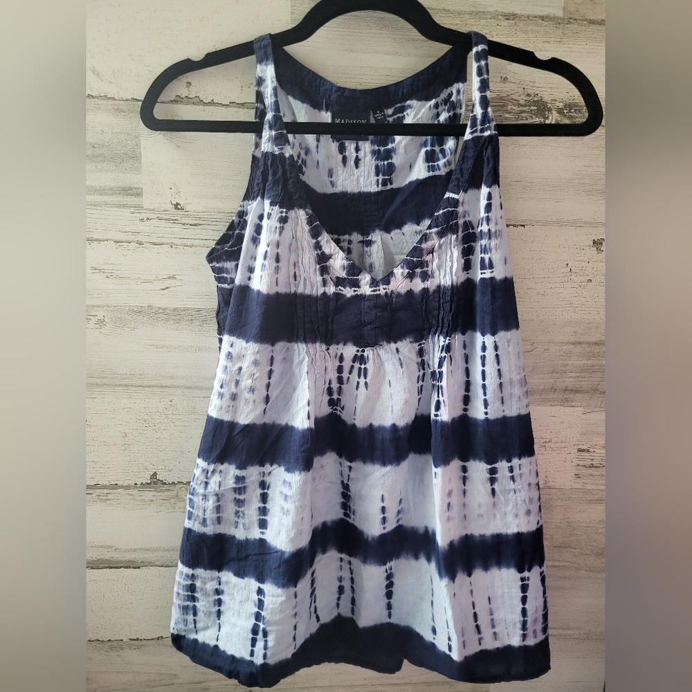 Madison Mathews Tie-Dye White Blue Tank Sz S Small